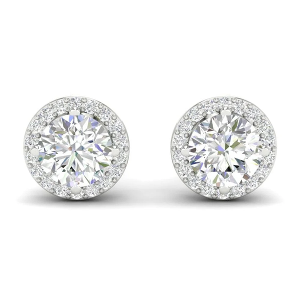3Ct Round Cut Moissanite Halo Stud Earrings 14K Gold Plated Push Back