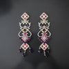 chandelier-style drop Earrings in Silver with CZ and amethyst gemstones alone with enamelling
