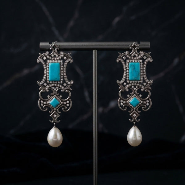 Victorian Turquoise & Pearl Drop Earrings