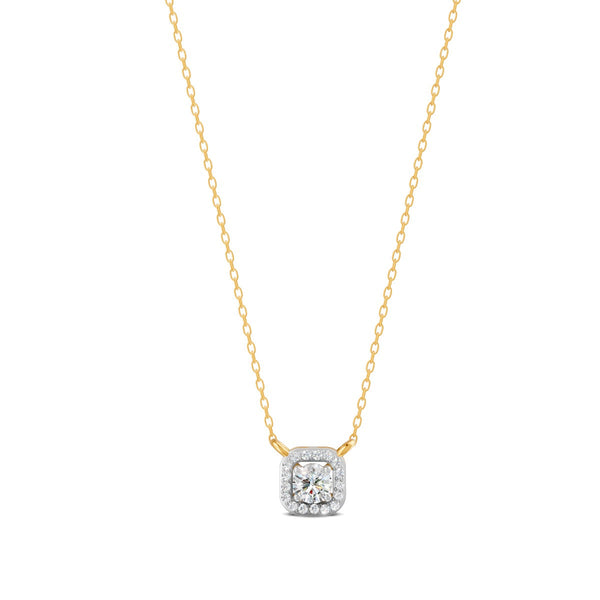 0.30 Ct Round Cut Moissanite Women's Halo Necklace Pendant 14K Gold Plated