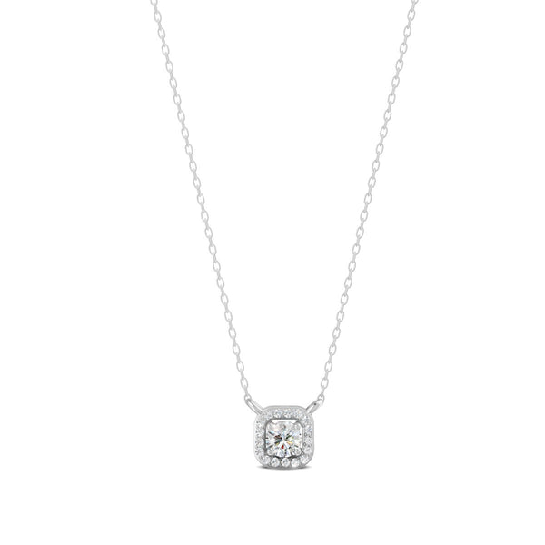 0.30 Ct Round Cut Moissanite Women's Halo Necklace Pendant 14K Gold Plated