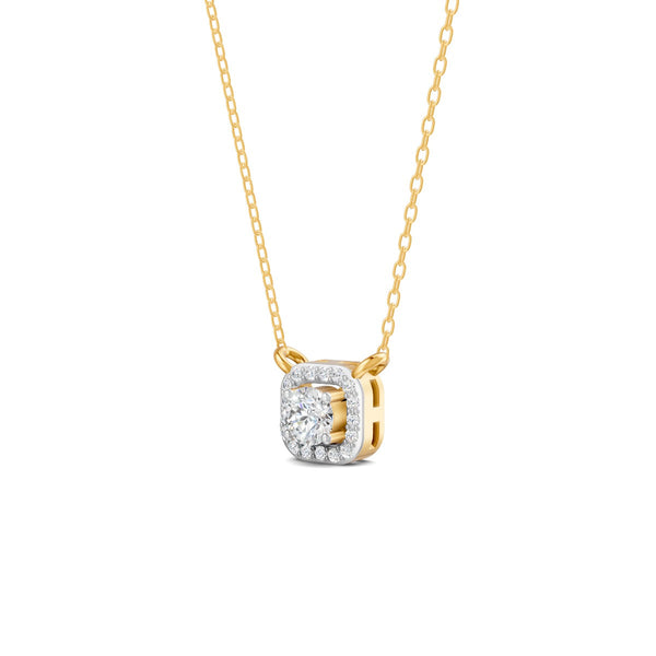 0.30 Ct Round Cut Moissanite Women's Halo Necklace Pendant 14K Gold Plated