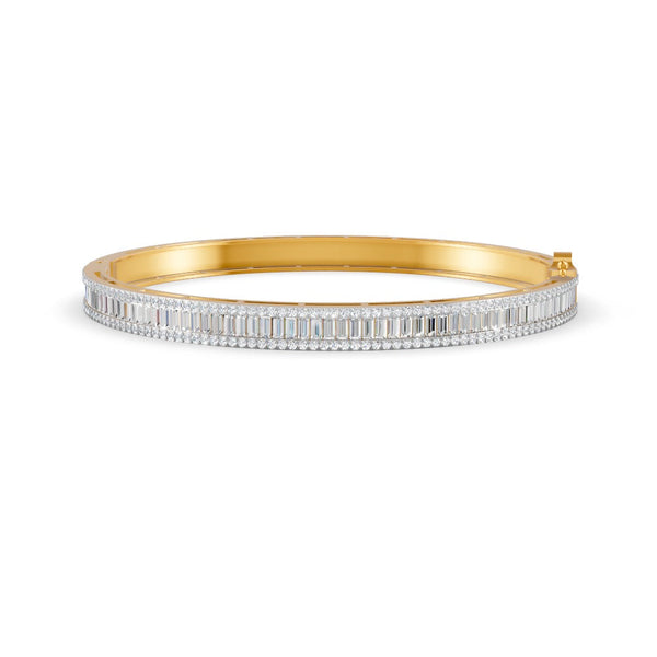 3.79 Ct Baguette & Round Natural Moissanite Women's Bangle Bracelet 14K Gold Plated