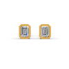 Emerald Cut Real Moissanite Bezel Set Solitaire Stud Earrings Screw Back 14K Gold Plated