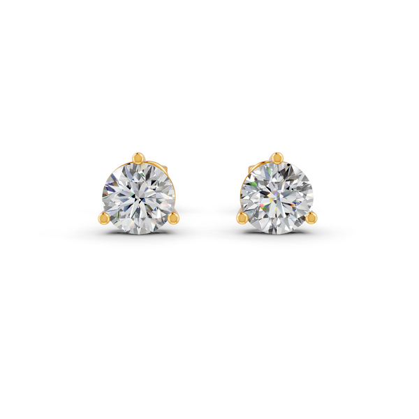 Round Cut Real Moissanite 3 Prong Solitaire Stud Earrings 14K Gold Plated