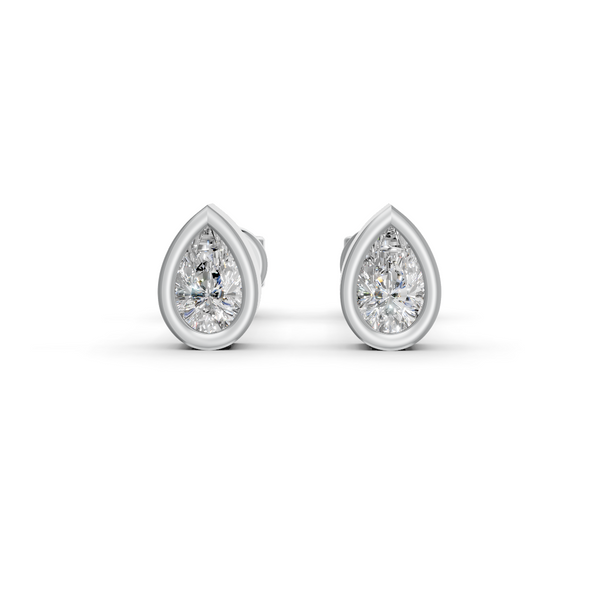 Pear Cut Real Moissanite Bezel Set Solitaire Stud Earrings Screw Back 14K Gold Plated