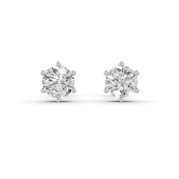Round Cut Real Moissanite 6 Prong Solitaire Stud Earrings 14K Gold Plated