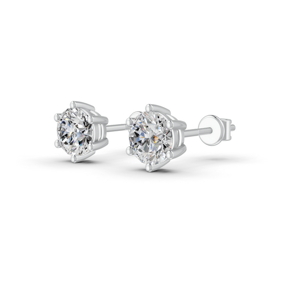 Round Cut Real Moissanite 6 Prong Solitaire Stud Earrings 14K Gold Plated