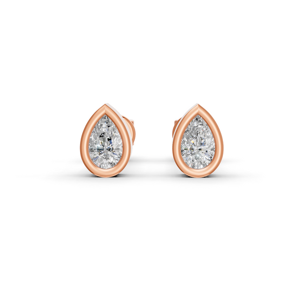 Pear Cut Real Moissanite Bezel Set Solitaire Stud Earrings Screw Back 14K Gold Plated