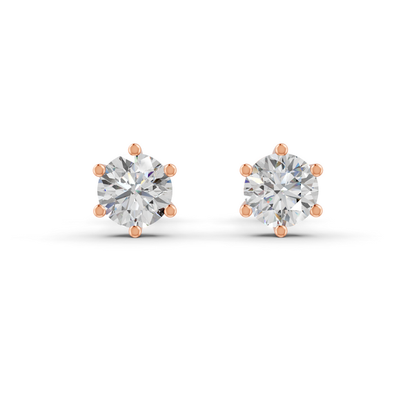 Round Cut Real Moissanite 6 Prong Solitaire Stud Earrings 14K Gold Plated