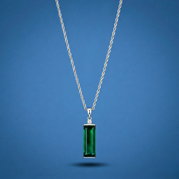 Men’s Silver Chain with Emerald Pendant