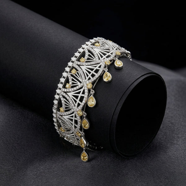Silver Teardrop Gemstone Statement Bracelet