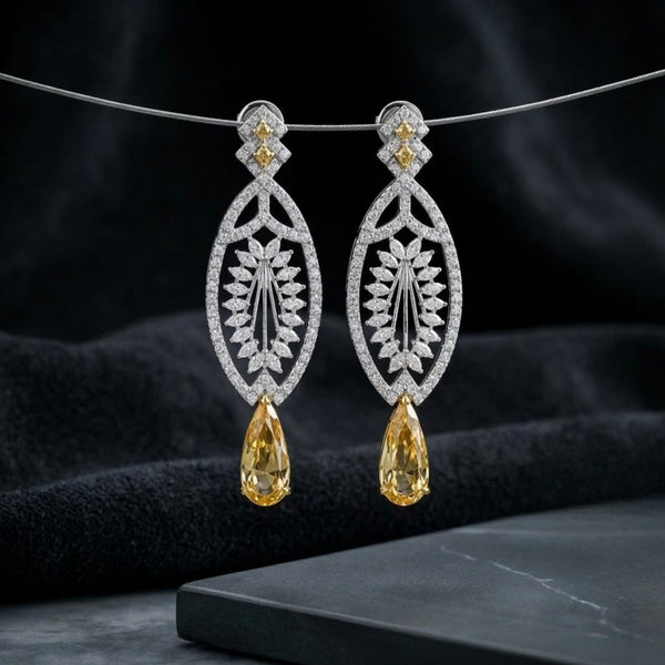Luxury Diamond Yellow Teardrop Drop Earrings