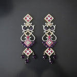 chandelier-style drop Earrings in Silver with CZ and amethyst gemstones alone with enamelling