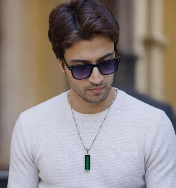 Men’s Silver Chain with Emerald Pendant