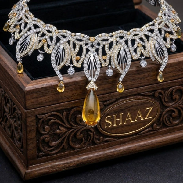 Luxury Diamond & Golden Teardrop Statement Necklace