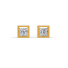 Princess Cut Real Moissanite Bezel Set Solitaire Stud Earrings Screw Back 14K Gold Plated