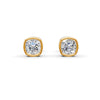Cushion Cut Real Moissanite Bezel Set Solitaire Stud Earrings Screw Back 14K Gold Plated