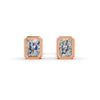 Radiant Cut Real Moissanite Bezel Set Solitaire Stud Earrings Screw Back 14K Gold Plated
