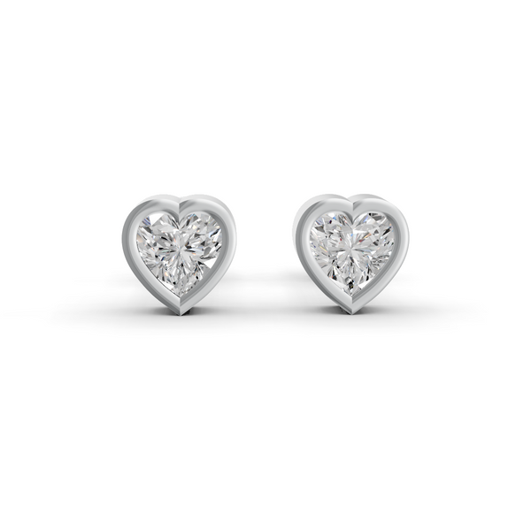Heart Cut Real Moissanite Bezel Set Solitaire Stud Earrings Screw Back 14K Gold Plated