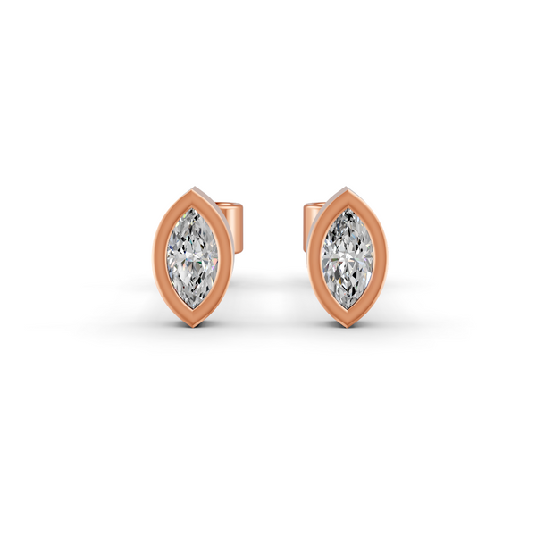 Marquise Cut Real Moissanite Bezel Set Solitaire Stud Earrings Screw Back 14K Gold Plated