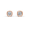 Cushion Cut Real Moissanite Bezel Set Solitaire Stud Earrings Screw Back 14K Gold Plated