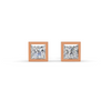 Princess Cut Real Moissanite Bezel Set Solitaire Stud Earrings Screw Back 14K Gold Plated